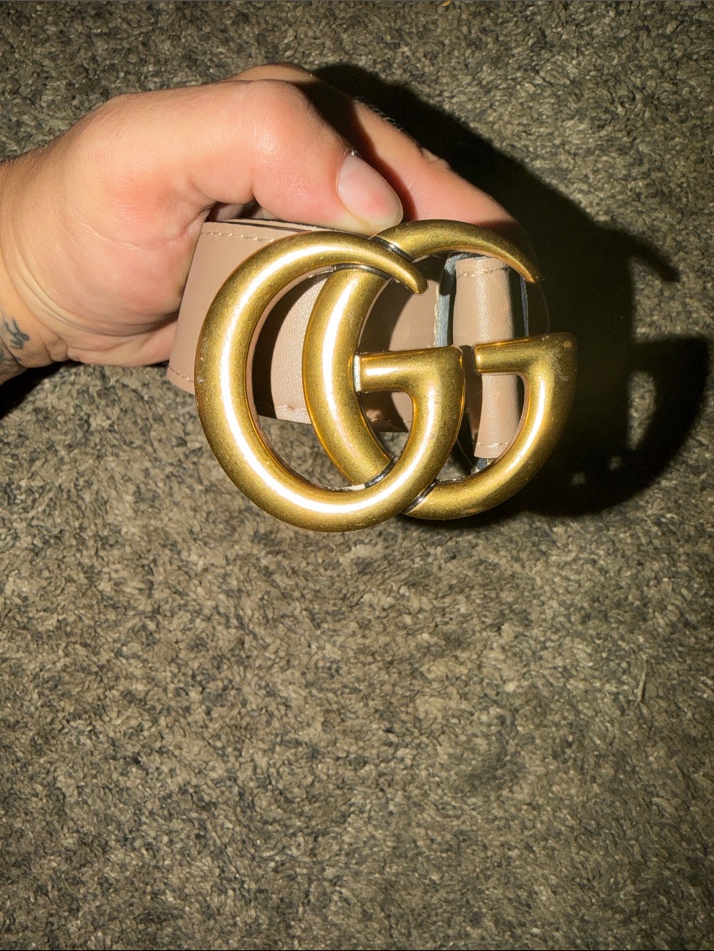 Designer-Inspired GG Buckle coated canvas Belt - Taupe